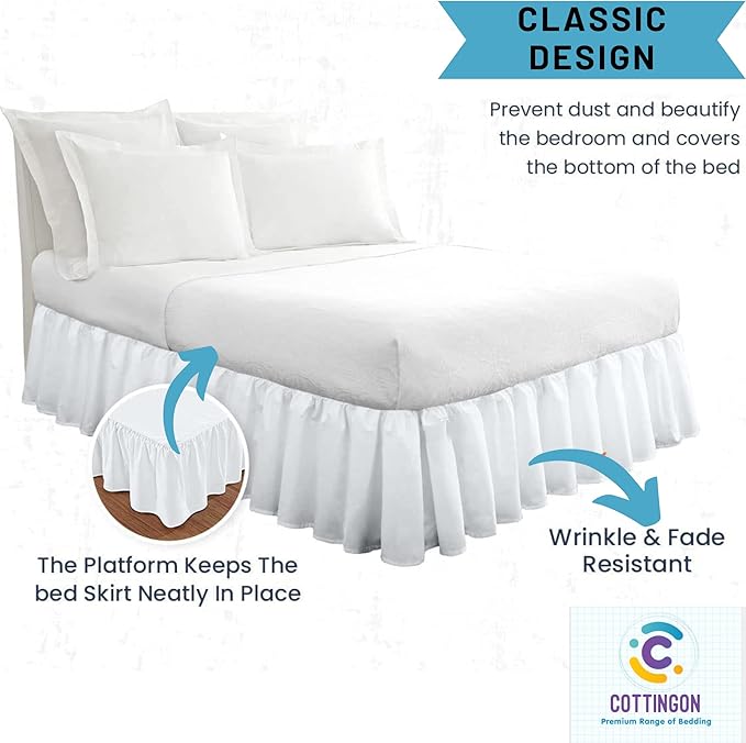 Ruffled Bed Skirt with Split Corners-Dust Ruffle - 12" Drop 100% Microfiber Soft,Sheen & Luxurious Look - Bed Skirts (White -Full)
