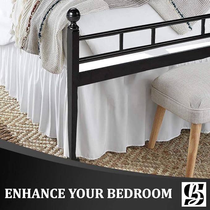SKY BEDDINGS - Full Size Ruffled Bed Skirt with Split Corners - 16 Inch Drop Dust Ruffle Bed Skirt with Platform Three Sided Coverage - 100% Microfiber, White