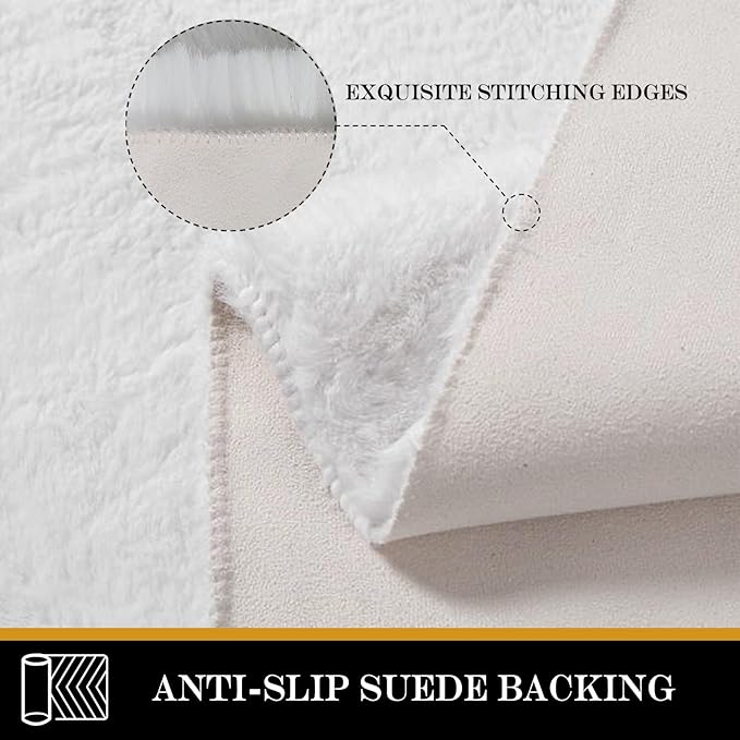Latepis White Throw Rug 2x3 Small Furry Rugs for Bedroom Faux Rabbit Fur Rug Soft Washable Shag Bedside Fluffy Rugs for Living Room, Dorm, Nursey Chair Seat Cover Home Decor
