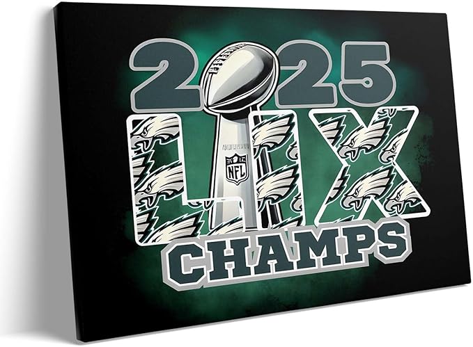 B.B.F MAKE 2025 Super Canvas Bowl Wall Art Champions Eagles Poster Print Philadelphia Oil Painting Canvas Wall Decor Sports Stars Picture Modern Bedroom Living Room Home Decoration, Framed 20x24inch