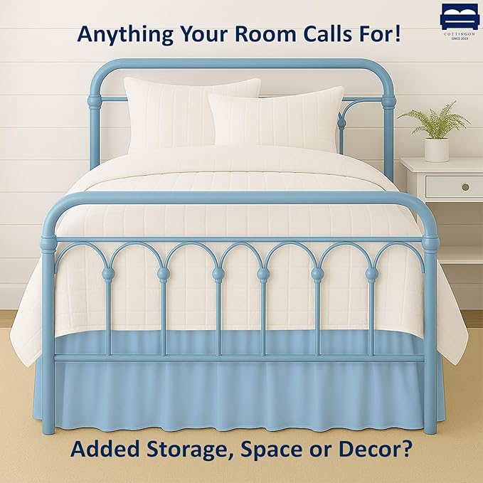 Ruffled Bed Skirt with Split Corners-Dust Ruffle - 18" Drop 100% Microfiber Soft,Sheen & Luxurious Look - Bed Skirts (Light Blue -Twin)