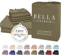 Bella Coterie 6 Piece Luxury Bamboo Viscose Split Top King Size Sheet Set | 34" Split for Adjustable Beds | 100% Organically Grown| Cooling | 18” Deep Pocket | 4 Pillowcases [Olive]
