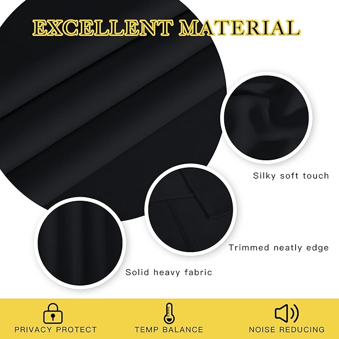 NICETOWN Black Blackout Living Room Curtain 102 inches Long, Grommet Thermal Insulated Cold/Light/Sound Blocking Window Drape for Bedroom/French Door (W66 x L102, 1 Panel)