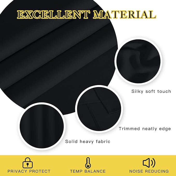 NICETOWN Blackout Black Curtain for Bedroom - Blackout Thermal Insulated Window Treatment Solid Grommet Room Darkening Soundproof for Bedroom/Boys Room (1 Panel, W46 x L63)
