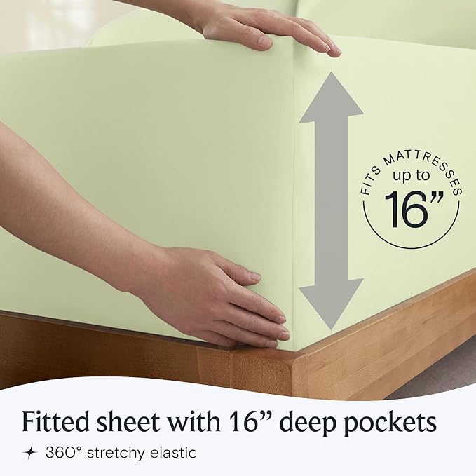 LuxClub 3 PC Twin XL Sheet Set, Deep Pockets Wrinkle Free Cooling Bed Sheets Hotel Bedding for Women, Men, Kids & Teens, Includes 1 Fitted Sheet, 1 Flat Sheet and 1 Pillowcase-Silky Soft Sage Green