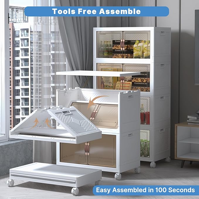 Extra Large Stackable Storage Bins with Lids&Wheels,1000QT-32GAL*8Pack Collapsible Container Closet Organizers,Plastic Stackable Storage Drawers for Bedroom Dorm