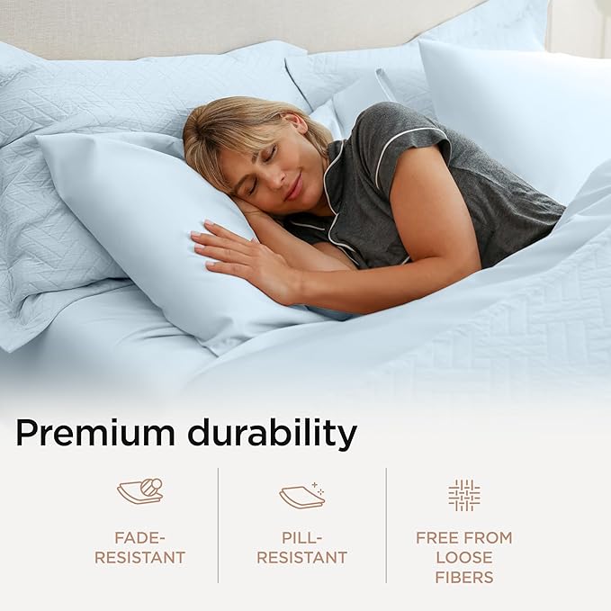 Threadmill Supima King Size Sheets, 1200 Thread Count, 4 Piece American Luxury Bed Sheets for King Mattress, 5 Star Hotel Quality Cotton Sheets with Elasticized Extra Deep Pocket, Light Blue