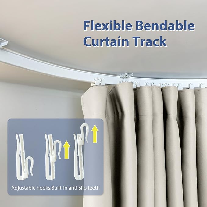 Room Divider Ceiling Mounted Curtains Track Sets Extra Wide Blackout Curtain Flexible Tracks for Bedroom Privacy Partition Separator, 1 Panel Beige Drape and White Rail, W10 x H7ft