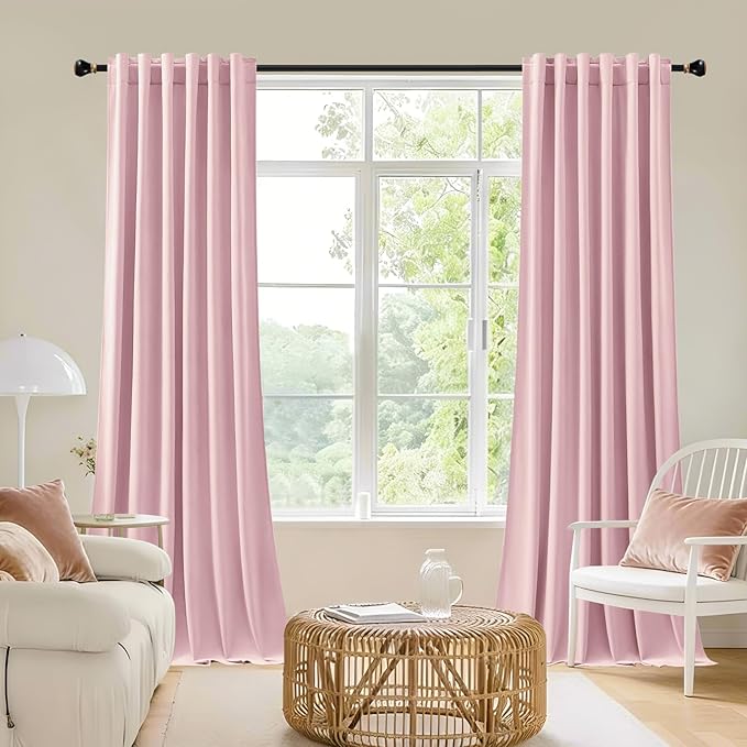 AUSSPVOCT Baby Pink Velvet Curtains for Girls Bedroom, Thermal Insulated Blackout Curtains Luxury Soft Room Darkening Window Drapes for Living Room Nursery, Back Tab Rod Pocket, W52 x L102, 2 Panels