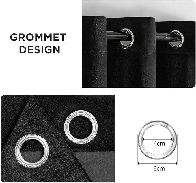 Joydeco Black Velvet Curtains 72 Inches Long, Luxury Grommet Blackout Curtain 2 Panels, Thermal Insulated Privacy Room Darkening Window Drapes for Bedroom Living Room Home Theatre (52Wx72L)