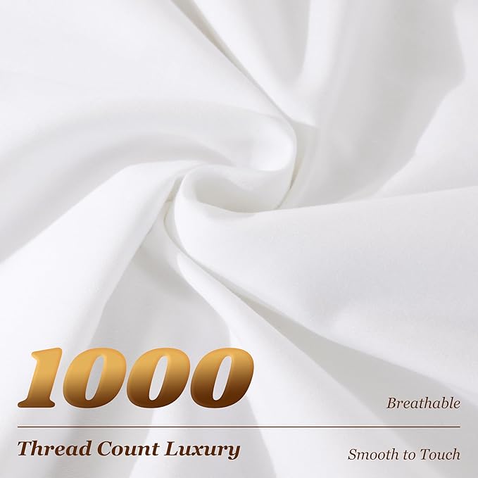 LBRO2M 1000 Thread Count 100% Cotton Sheets Set,California King Size Bed Sheet 4 Piece Sets,Long Staple,16 Inches Deep Pocket,All Season,Bedding Super Soft Comforterble Breathable,Sateen(White)