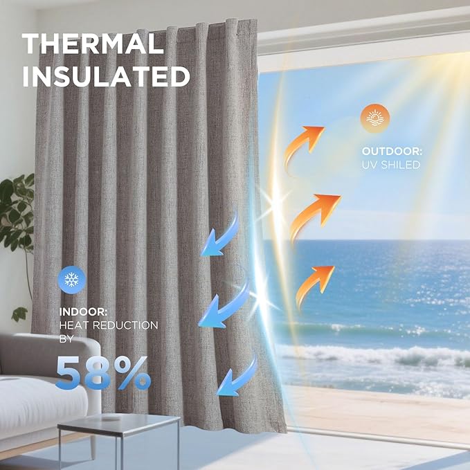 Joydeco 100% Blackout Curtains for Bedroom - Natural Linen Curtains 42" Wx 63" L Long, Thermal Insulated 2 Panels Linen Light Blocking Drapes, Rod Pocket & Back Tabs for Living Room