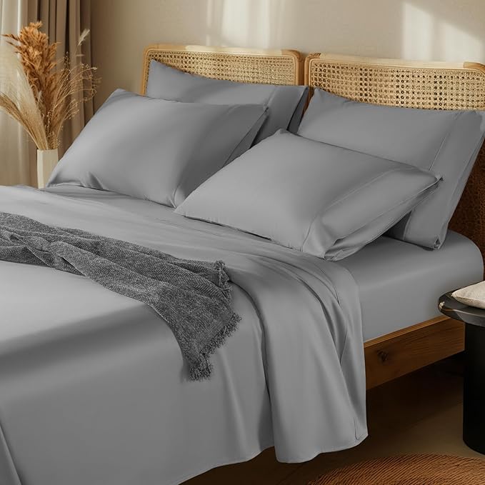 LBRO2M 1000 Thread Count 100% Egyptian Cotton Sheets Set 6 Piece Sets Queen Bed Sheet Deep Pocket Sheet Set 16" Soft Comfortable All Season (Queen, Gray)