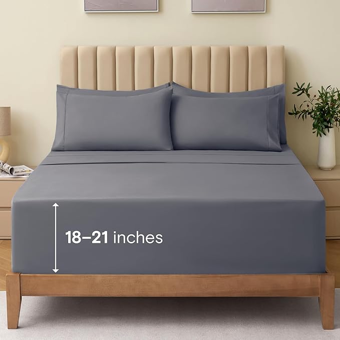 LuxClub 3 PC Extra Deep Pocket Twin XL Sheet Set, Wrinkle Free Cooling Bed Sheets Hotel Bedding for Women, Men, Kids & Teens, Includes 1 Fitted Sheet, 1 Flat Sheet and 1 Pillowcase- Light Grey