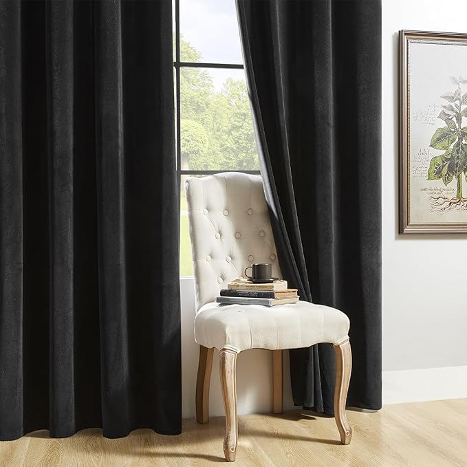 Joydeco Velvet Curtains Extra Wide, Long Luxury Black Blackout Thermal Insulated Rod Pocket Window Curtains, Super Soft Room Darkening Drapes for Living Room Bedroom, W100 x L84 Inch, Black