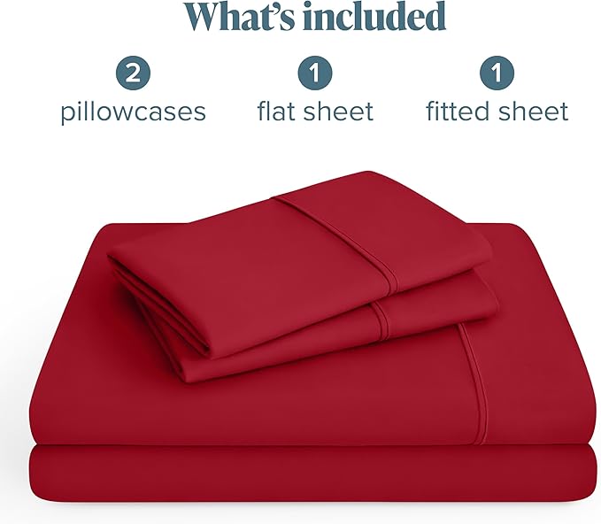 Bare Home Hotel Luxury Twin Sheet Set, Extra Soft - 4 Piece Set - Deep Pockets - Easy Fit - Cooling & Breathable - Wrinkle, Fade, Stain Resistant - Includes 2 Pillowcases (Twin, Red)