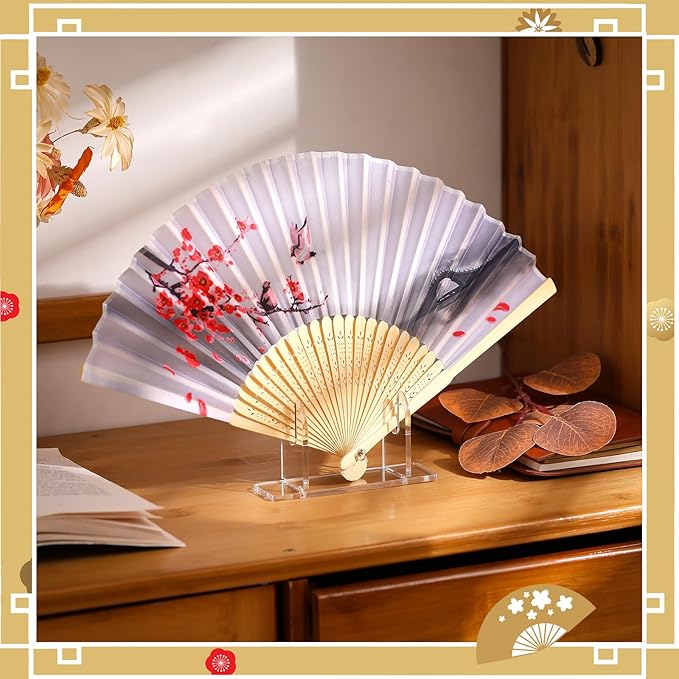 Roowest 8 Pcs Acrylic Fan Display Stand Folding Japanese Chinese Hand Fan Stand Easel Foldable Handheld Display Base Organizer (Clear)