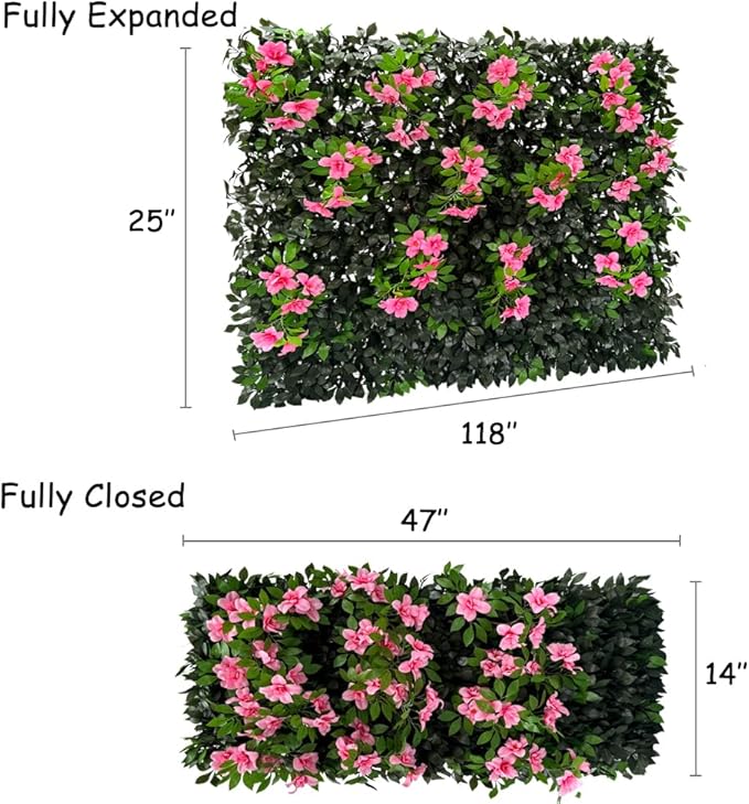 Sumery Expandable Fence Privacy Screen for Balcony Patio Outdoor,Decorative Faux Ivy Fencing Panel,Artificial Hedges (Single Sided Leaves) (4, Branches -Pink Fowers)