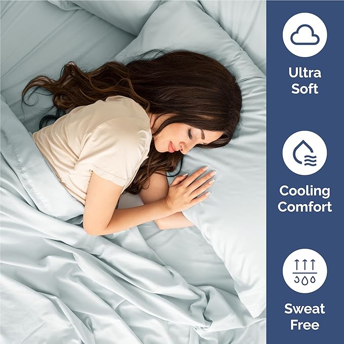 Twin XL 4 Piece Sheet Set - Cooling, Comfy & Breathable - Hotel Luxury Bedding, Includes Fitted Sheet for Women, Men, Kids & Teens - 1 Flat, 1 Fitted Sheet, 2 Pillowcases with Deep Pockets - Ice Blue