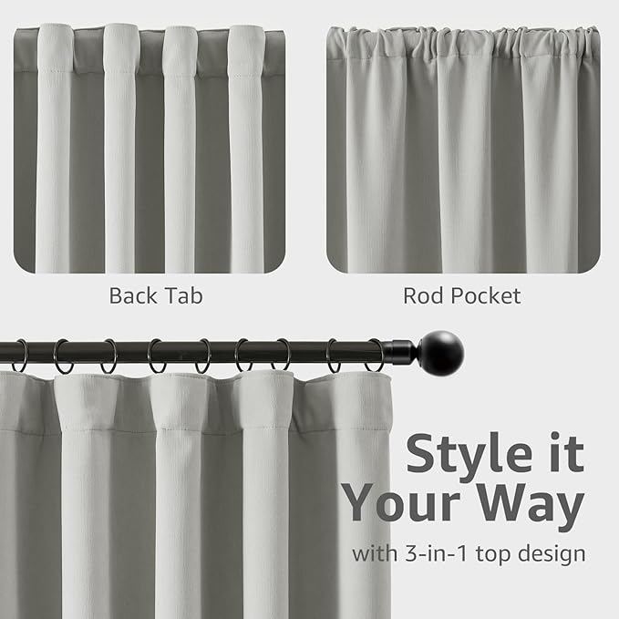 jinchan Chenille Blackout Curtains 96 Inches Long 2 Panels Light Grey Thermal Insulated Curtains for Living Room Bedroom Triple-Weave Noise Reducing Drapes Back Tab Privacy Window Curtains 50x96 Inch