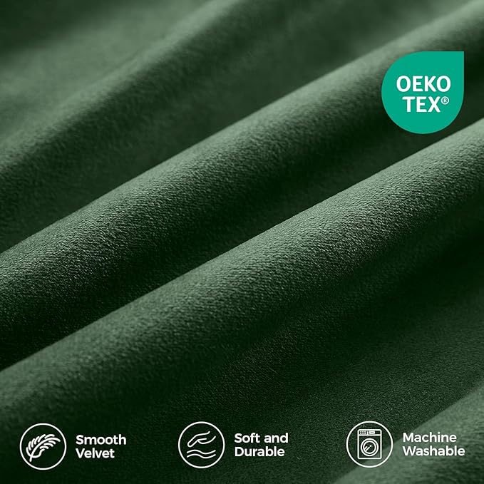 Pinch Pleated 100% Blackout Curtains for Bedroom, Olive Green Velvet Curtains for Living Room, Black Out Curtain 90 inch Long Room Darkening, Blackout Pinch Pleat Drapes with Hooks 2 Panels