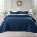 KASENTEX Twin Quilt Set 68"x86" – Soft Washed 3-Layer Lightweight Bedspread, Minimalist Nordic Design, All-Season Spring & Summer Quilt Set (1 Quilt + 2 Pillow Shams),Dress Dark Blue