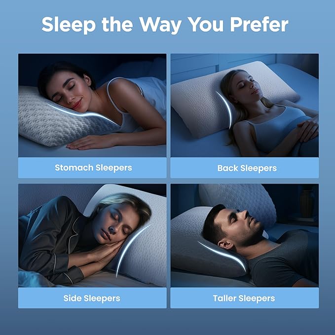 Sophia & William Cooling Bed Pillow for Sleeping (Standard Size) Adjustable Shredded Memory Foam Pillow for Side, Back and Stomach Sleepeers