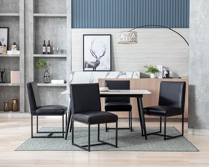 CIMOTA Black Modern Dining Chairs Set of 6, Leather Dining Room Chairs Upholstered Armless Guest Side Chair with Black Base for Dining Room/Kitchen, 6PCS