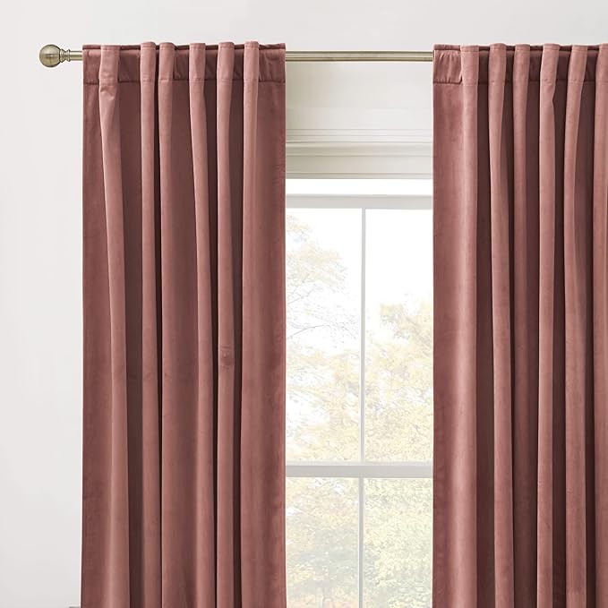 RYB HOME Wild Rose Velvet Curtains 102 inches, Back Tab Soft Fabric Room Darkening Thermal Insulated Luxurious Home Decor Curtains for Living Room Bedroom, W 52" x L 102", 2 Panels Set