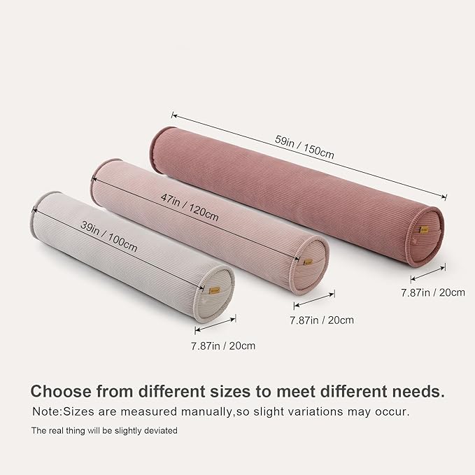 Long Bolster Pillow for Bed – Soft Corduroy Body Pillow for Adults, Ergonomic Full-Length Support for Better Sleep,47 x 7.87 Inches,Beige Gray
