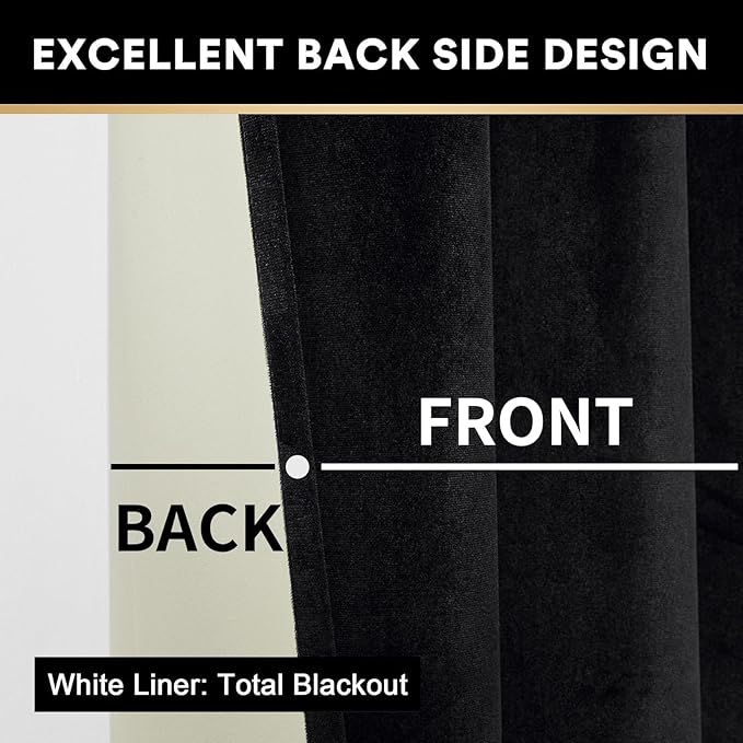 Joydeco 100% Blackout Velvet Curtains for Bedroom 84 Inches Long 2 Panels, Back Tab/Rod Pocket Living Room Drapes, Thermal Insulated Soundproof Heavy Duty Curtains for Windows,52W x 84L,Black