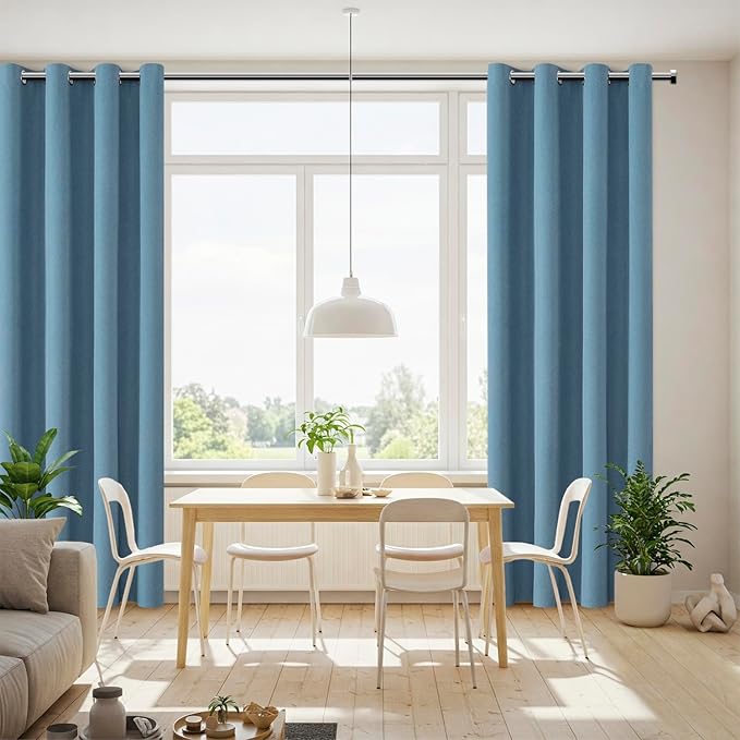 ChrisDowa 100% Blackout Blue Solid Curtains 63 Inches Long 2 Panels for Bedroom Living Room,Farmhouse Room Darkening Thermal Insulated Soundproof Grommet Top Window Treatment Drapes,52x63