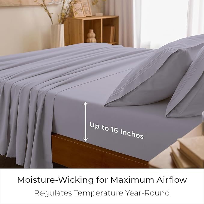 Mellanni King Sheet Set - 6-Piece Iconic Collection Bedding, (Including 4 Pillowcases), 16-Inch Deep Pocket, Easy Care, Extra Soft, Cooling Sheets, Brushed Microfiber - Lavender