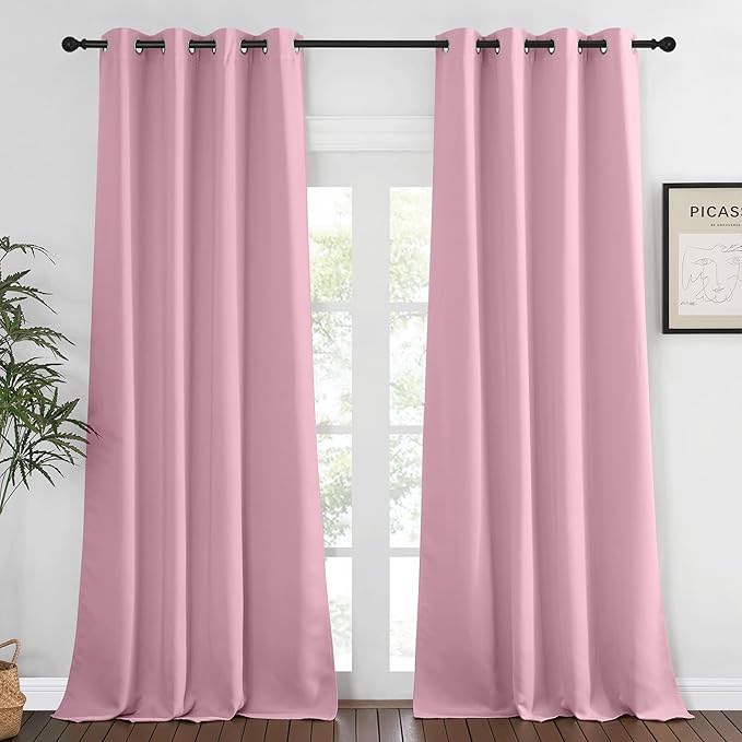 NICETOWN Blackout Curtains 120 inch Length for Sliding Glass Door, Grommet Thermal Insulated Room Darkening Sound Reducing Drapes for Room Divider, 1 Panel, W52 x L120, Rouge Pink