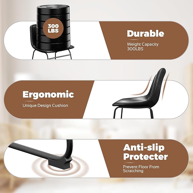 Dining Chairs Set of 6, 18 Inch Kitchen Chairs with Back, Faux Leather Armless Dining Room Chairs with Metal Legs for Home, Bistro Coffee Shops (Black)