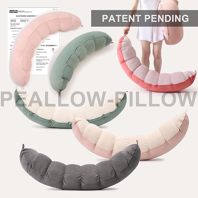 Peallow(Pat. Pend) – Long Round Body Pillow for Adults, Bolster Pillow for Sleeping, Soft and Supportive Pillow for Sleeping & Lumbar Support