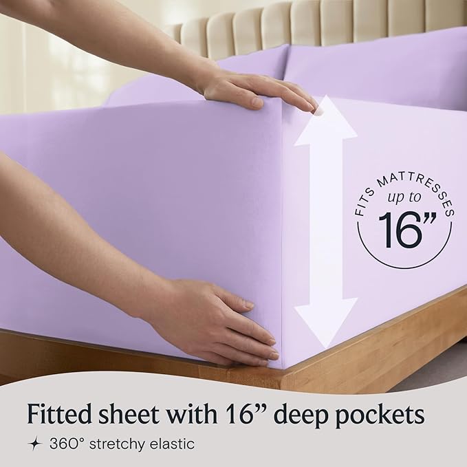 LuxClub 4 PC Full Sheet Set, Deep Pockets Wrinkle Free Cooling Bed Sheets Hotel Bedding for Women, Men, Kids & Teens, Includes 1 Fitted Sheet, 1 Flat Sheet and 2 Pillowcases-Soft Lavender