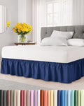 Wrap Around Dust Ruffle Bed Skirt - Navy Blue - for King Size Beds with 15 Inch Drop - Elastic Strap - Adjustable Pleated Bedskirt with Brushed Fabric and Wrinkle Free - for Women, Men, Kids & Teens