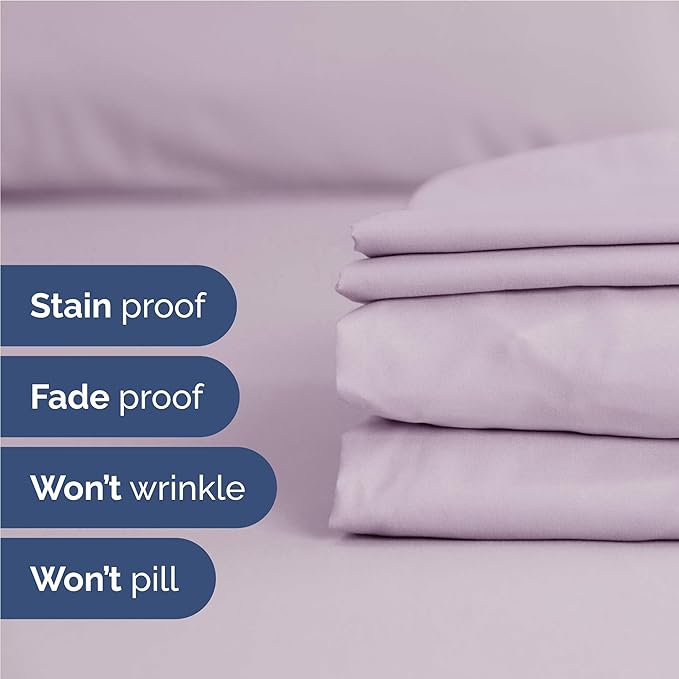 Full 6 Piece Sheet Set - Cooling & Breathable - Hotel Luxury Bedding, Includes Fitted Sheet for Women, Men, Kids and Teens - 1 Flat, 1 Fitted Sheet, 4 Pillowcases with Deep Pockets - Light Lavender