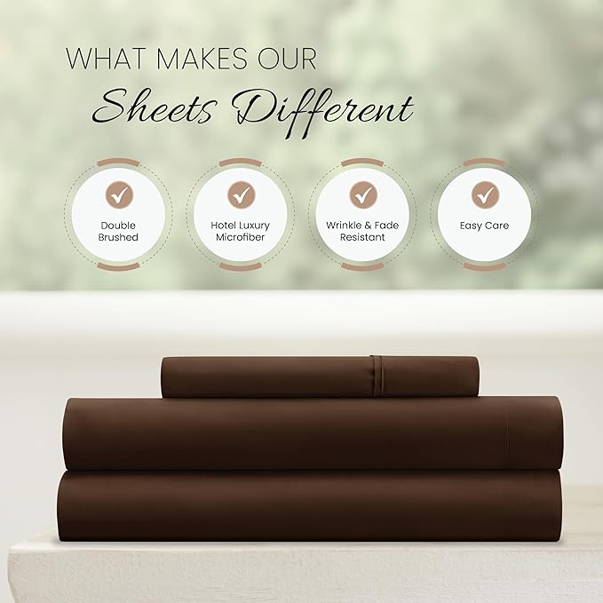 Linen Market Brushed Microfiber Twin XL Sheet Set 3 Piece – Oeko-TEX Certified Ultra Soft & Wrinkle-Free - 16" Deep Pocket Sheets - Easy Care Twin XL Size - Chocolate