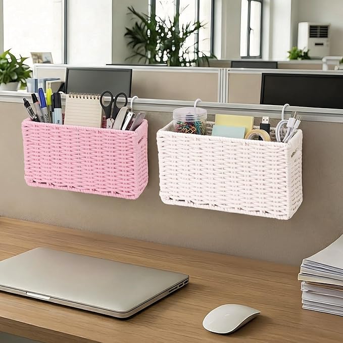 Cotton Rope Woven Bedside Caddy for Dorm Bed, Foldable Bedside Shelf Bunk Bed Accessories, College Dorm Room Essentials Hanging Organizers Storage Basket, Room Decor Magazine File Holder (White)