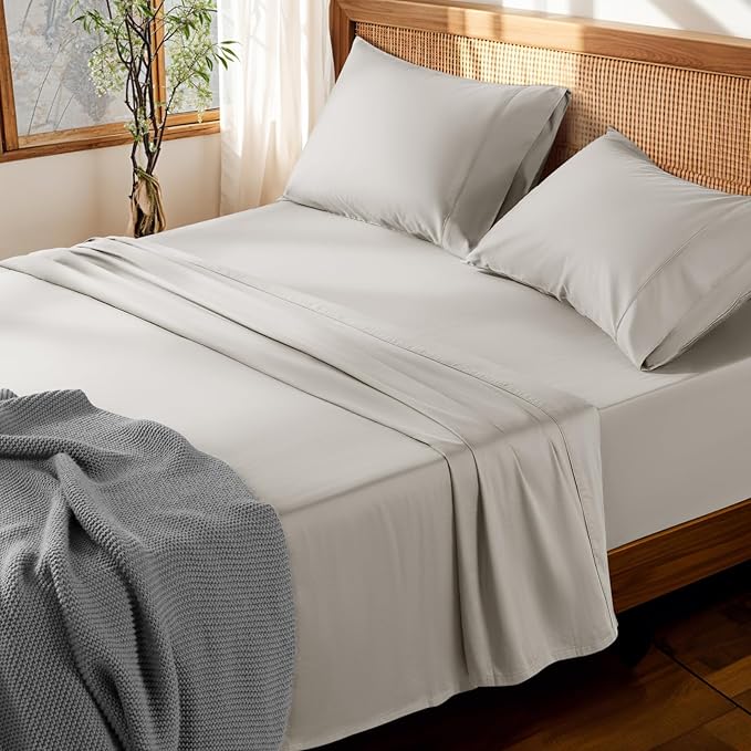 LBRO2M 100% Cotton Sheets Set Deep Pocket 19", 1000 Thread Count King Size 4 Piece Bed Sheet Sets Soft Comfortable Bedding All Season (King, Taupe)
