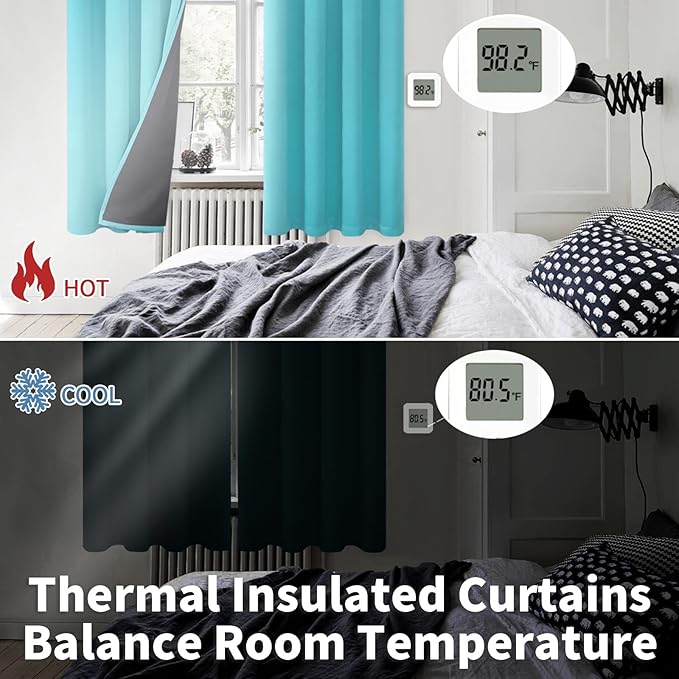 BGment Aqua Blackout Curtains 95 Inches Long 2 Panels Set for Living Room, Thermal Insulated 100% Light Blocking Curtains & Drapes, Grommet Soundproof Curtains for Bedroom Window, Each 52 Wide