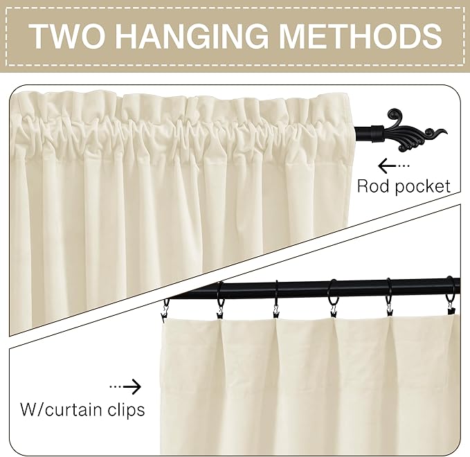 StangH Thick Velvet Curtains 2 Panels Set - Rod Pocket Light Blocking Living Room Drapes Extra Long High Ceiling Tall Curtains for Villa/Hall/Hospital, Ivory, 52 x 108 inches