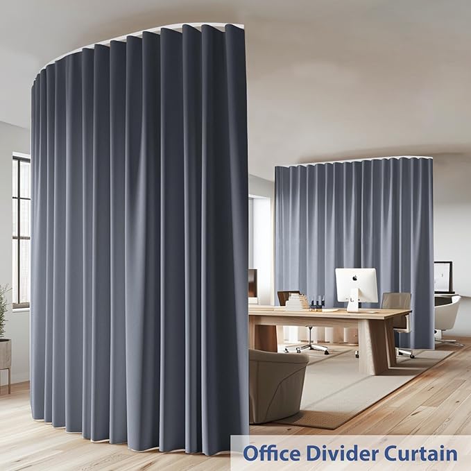 Room Divider Ceiling Mounted Curtains Track Sets Extra Wide Blackout Curtain Flexible Tracks for Bedroom Privacy Partition Separator, 1 Panel Grey Drape and White Rail, W12.5 x H9ft