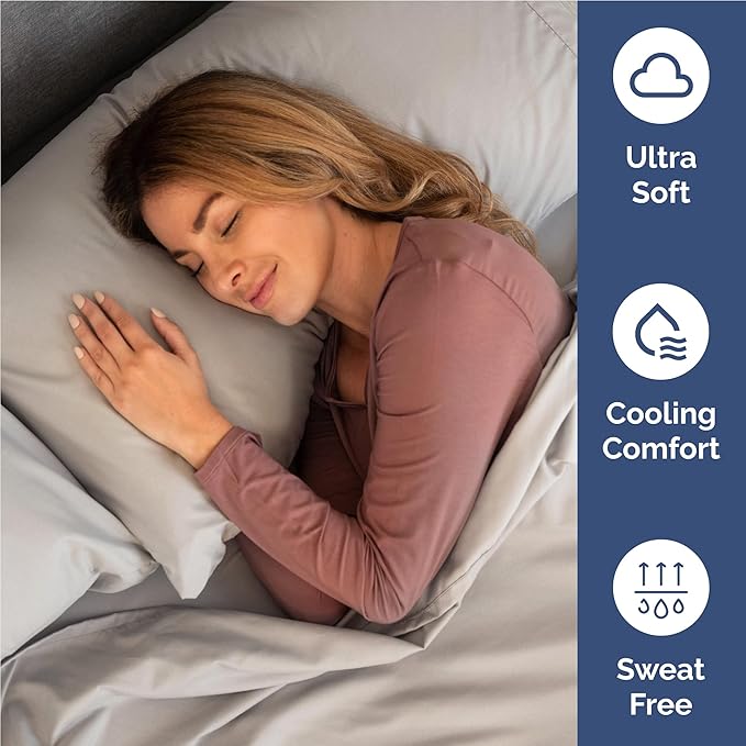 Full 6 Piece Sheet Set - Cooling, Comfy & Breathable - Hotel Luxury Bedding, Includes Fitted Sheet for Women, Men, Kids & Teens - 1 Flat, 1 Fitted Sheet, 4 Pillowcases with Deep Pockets - Light Grey