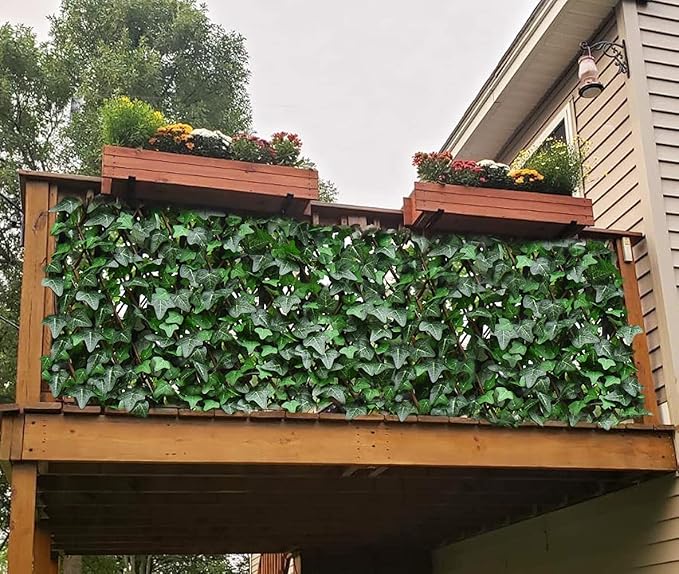 BYBAG Expandable Fence Privacy Screen for Balcony Patio Outdoor,Decorative Faux Ivy Fencing Panel,Artificial Wax Gourd Leaf Hedges (Single Sided Leaves) (1, Green)