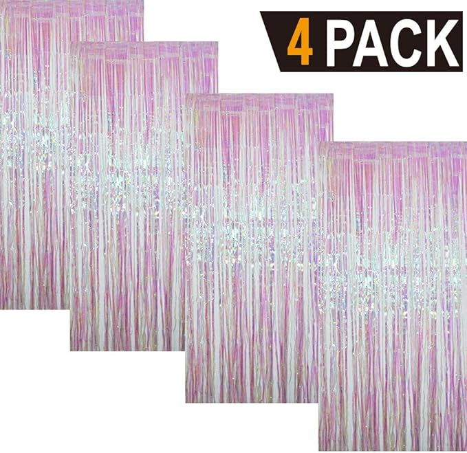 GOER 3.2 ft x 9.8 ft Metallic Tinsel Foil Fringe Curtains Party Photo Backdrop Party Streamers for Birthday,Graduation,New Year Eve Decorations Wedding Decor (4 Packs,Multicolor)