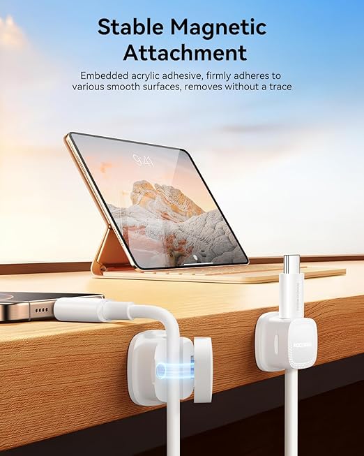 6-Pack Magnetic Cable Clips Cord Organizer-Cables Smooth Adjustable, Rocoren Desk Cable Management Accessories,Cord Holder Clips Wire Holder Keeper for Desktop,Nightstand,Home Office,Workspace,Phone