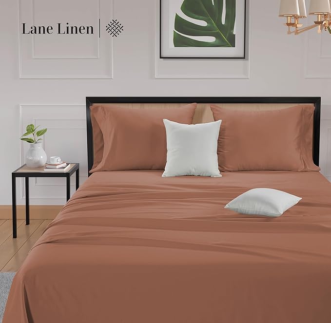 LANE LINEN California King Sheet Sets - 600 Thread Count Cal King Sheet Set - 100% Cotton Sheets Cal King - Ultra Soft Cal King Sheets Set - Sateen Weave California King Bed Sheet Set - Rose Dawn